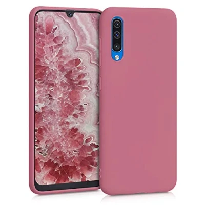 Abbildung von kwmobile Hülle kompatibel mit Samsung Galaxy A50 weiches TPU Silikon Case Cover geeignet für kabelloses Laden Dark Rose