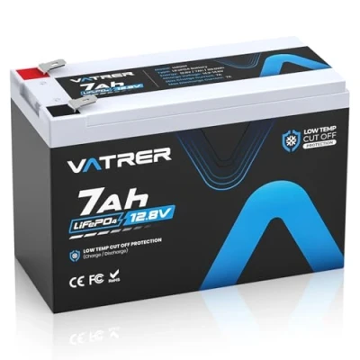 Abbildung von VATRER POWER 12V 7AH LiFePO4 Akku 5000+ Zyklen Wiederaufladbarer Lithium Batterie mit 7A BMS Deep Cycle Perfekt für Solarstromanlagen, Kinderroller, Fischfinder