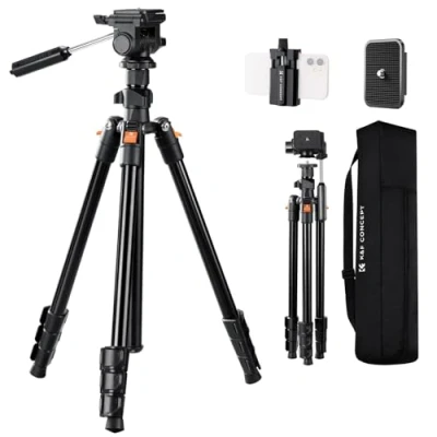 Abbildung von K&amp;F Concept 196cm Kamera Stativ,Videostativ, Neues Leichtes Reisestativ, Tripod mit 3 Wege Kopf, Alu Kamerastativ für DSLR, Stativ Smartphone Handyhalterung O234A5+BV01
