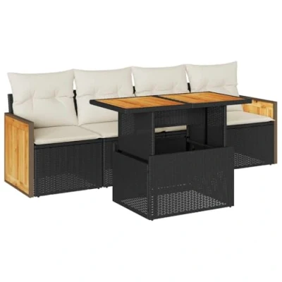 Abbildung von vidaXL Gartenlounge Set 5tlg. Garten Sofagarnitur mit Kissen Schwarz Poly Rattan, (1 tlg)