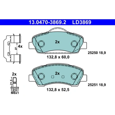 Abbildung von ATE Ceramic 13.0470 3869.2 Bremsbelagsatz PEUGEOT: 308 SW 2, II Schrägheck, Kasten / Kombi