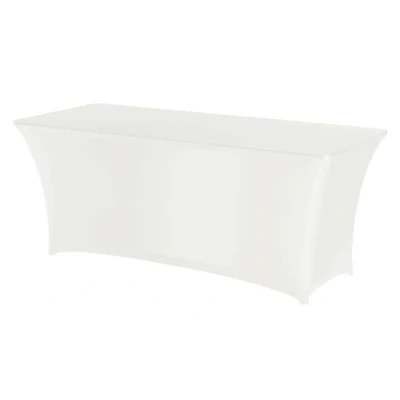 Abbildung von HENDI Tischhusse Symposium, Rechteckig, Stoff: Easy Jersey 180 g/m², 90% Mikropolyester / 10% Elastan, Kein Bügeln nötig, für Buffetisch 810927, 1500x760x(H)730mm, Weiß