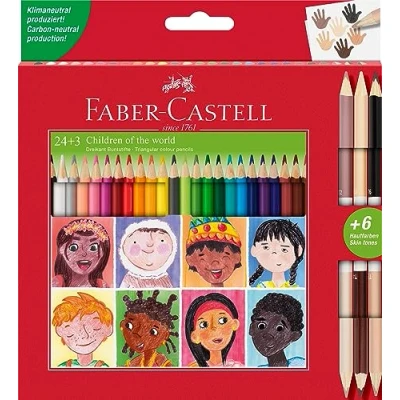 Abbildung von Faber Castell 511515 Buntstifte Set dreikant, 27 teilig, inkl. Bicolor Hautfarben, für Kinder und Erwachsene