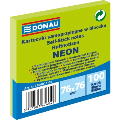 Abbildung von DONAU 7586011 06 Notes Würfel Haftnotizen neon grün Selbstklebende Haftnotizzettel Sticky 76X76mm, 1x100 Blatt, Notizblock klebend für Büro Schule ,