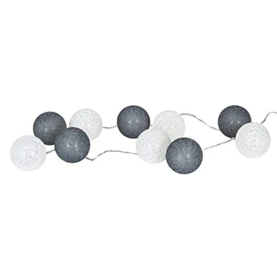 Abbildung von levandeo 10er Lichterkette LED Kugeln Lampions Baumwolle Weiß Grau Cotton Girlande Deko Cottonballs