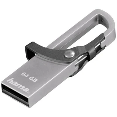 Abbildung von Hama 64GB USB Stick USB2.0 Datenstick mit Karabiner (15 MB/s, Memory besonders geeignet für Befestigung am Schlüsselbund oder Geldbeutel, Speicherstick, Windows/MacBook) grau