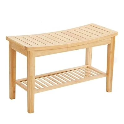 Abbildung von Robuste Badezimmer Bank aus Bambusholz Stabile Holzbank für das Praktisch als Badhocker / Badstuhl Decopatent