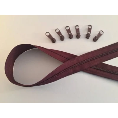 Abbildung von Slantastoffe 2m Reißverschluss endlos, Spirale 5mm + 6 Schieber/Zipper 27 Farben, Meterware (Pflaume)