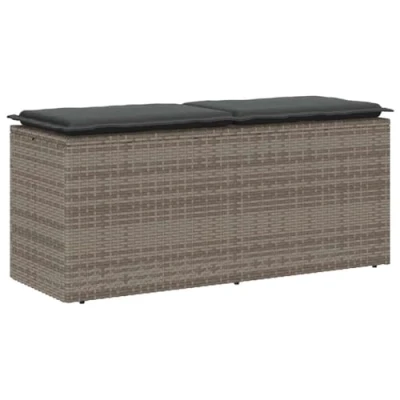 Abbildung von vidaXL Gartenbank mit Kissen Grau 110x40x44 cm Poly Rattan, Terrassenbank, Außenbank, Garten Sitzbank, Outdoor Bank, Sitzbank Terrasse
