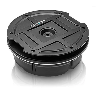 Abbildung von OPTION DRIVE11RA Reserverad Aktiv Subwoofer 200 Watt RMS Massives Aluminium Druckguss Gehäuse inkl. Anschluss Set