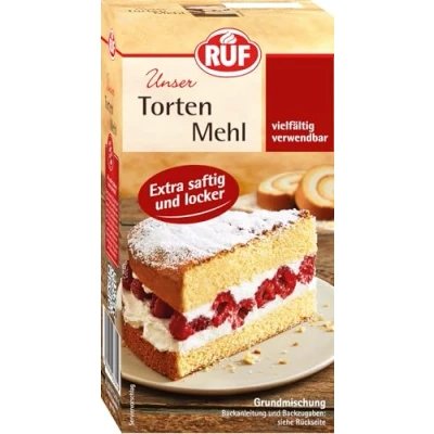 Abbildung von RUF Tortenmehl, Backmischung für lockeren Tortenboden, gelingsicher und schnell zubereitet, Rührteig als Basis von Mini Cakes, Schichttorte