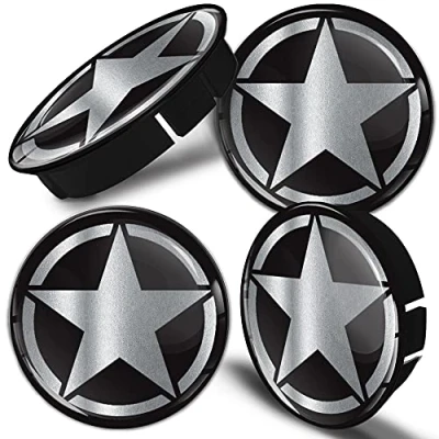 Abbildung von Biomar Labs® 4 x 60mm / 55mm Universal Kunststoff Nabenkappen Kappen Felgendeckel Radkappen Radnabendeckel Nabendeckel Auto Tuning Army US Star Armee Stern Silber C 41