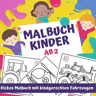 Abbildung von Malbuch Kinder Ab 2 Dickes mit kindgerechten Fahrzeugen: Ausmal Buch für Jungen und Mädchen Autos, Polizei, Feuerwehr , Traktoren, ... Rettung, Rennautos, Boote vieles mehr!