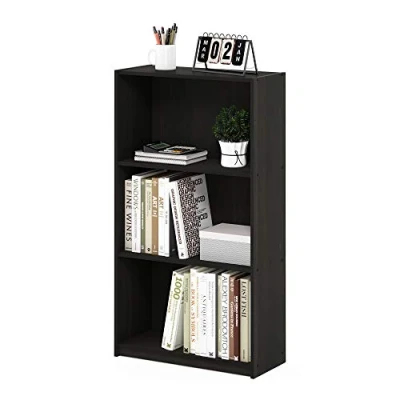 Abbildung von Furinno Basic Bücherregal mit 3 Fächern, Aufbewahrungsregal, Verbundholz, Espresso, 23.49 x 100.33 cm