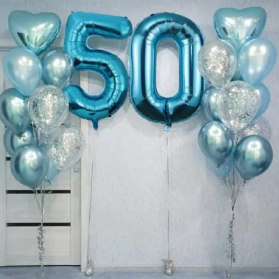 Abbildung von 50 Geburtstag Deko zahlen luftballon jahre Folienballon Blau für 50. Geburtstagsdeko Männer Frauen Ballon Zahl zum fliegt mit Helium 50.Geburtstagsparty 40&quot; 101cm