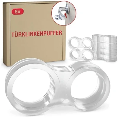 Abbildung von LouMaxx Türstopper Klinke 6 Stück Türklinkenpuffer transparent Doppel Türklinke Türgriff Stopper Schutz Türgriffschoner für Zimmertüren leicht und schnell montiert