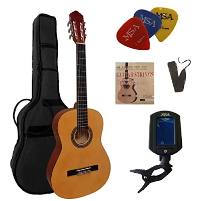 Abbildung von 4/4 GITARRE KONZERTGITARRE IM SET CLASSIC NATUR DECKE LINDENHOLZ TASCHE BAND SAITEN 3xPIK STIMMGERÄT ET33B C22