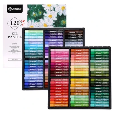 Abbildung von Artecho Ölpastelle Satz von 120 Farben, weiche Ölpastellkreiden für Kunst Malerei, Zeichnung, Mischen, Ölkreiden Pastellkreiden Kunstzubehör Künstler, Anfänger