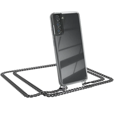 Abbildung von EAZY CASE Handykette kompatibel mit Samsung Galaxy S21 5G Handyhülle Metal Umhängeband und Ersatz Kordel schwarz, Handykordel Schutzhülle, Stylische Kette, Anthrazit