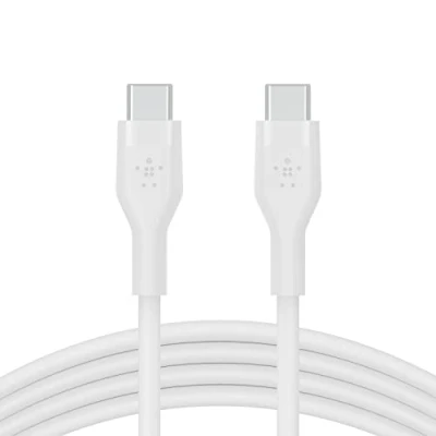 Abbildung von Belkin BoostCharge Flex Silikon USB C/USB C Ladekabel, IF zertifiziert zum Schnellladen mit Power Delivery PD für iPhone 15, Galaxy S24, Pixel, MacBook Pro, iPad Mini und Mehr, 2 m Weiß