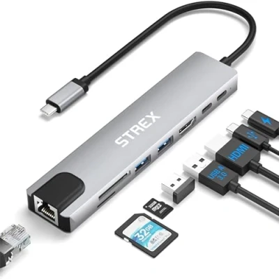 Abbildung von Strex 8 in 1 USB C Hub Docking Station Splitter 4K HDMI A Ethernet Micro SD Geeignet für Laptop, MacBook, Windows