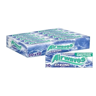 Abbildung von Airwaves Kaugummi Zuckerfrei, Strong, 30 x 10 Dragees, Großpackung Chewing Gum, mit Natürlichem Menthol, ohne Zucker Minz Frische (300 Dragees)