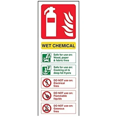 Abbildung von vsafety Verkaufsschrank aj s Feuerlöscher Schild, Wet chemischen ID, selbstklebend, Hochformat, 100 mm x 280 mm, grün/rot/gelb