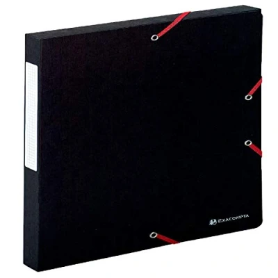 Abbildung von Exacompta 50701E 1 Abheftbox mit Scotten Gummibändern aus geprägter Glanzkartei 600g/m2 Rücken 2,5 cm Maße 25 x 33 für A4 Dokumente Farbe Schwarz wird montiert geliefert