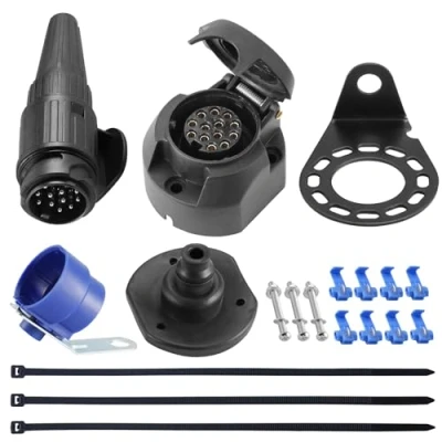 Abbildung von SPARKMOTO 12V Anhänger Stecker 13 Polig und Steckdose Set,mit Vollständig Montagezubehör,inkl. halter,Wasserdicht 13Poliger Steckdose(Neu)