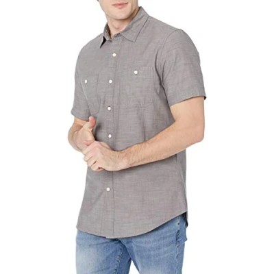 Abbildung von Amazon Essentials Herren Kurzärmeliges Chambrayhemd, Kohlegrau, XL