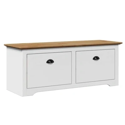 Abbildung von vidaXL Flurbank BODO Weiß und Braun 114x40x45 cm, Bank, Truhenbank, Sitzbank, mit Stauraum, Dielenbank, Sitzbank Flurschrank