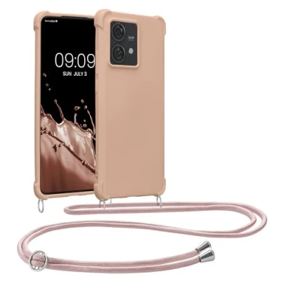 Abbildung von kwmobile Necklace Case kompatibel mit Motorola Edge 40 Neo Hülle Cover Kordel zum Umhängen Silikon Schutzhülle Coconut Swirl