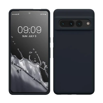 Abbildung von kwmobile Hülle kompatibel mit Google Pixel 7 Pro Silikon Handy Case Handyhülle weiche Oberfläche kabelloses Laden Heidelbeerblau