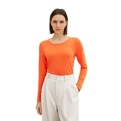 Abbildung von TOM TAILOR Damen 1035396 Basic Langarmshirt, 15612 Fever Red, XXL