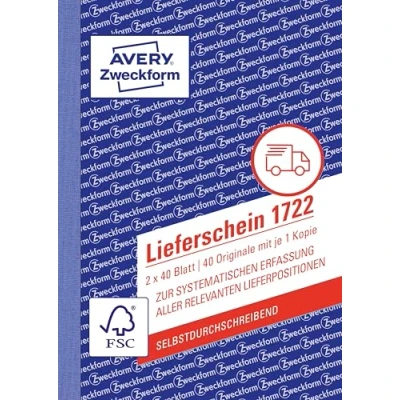 Abbildung von AVERY Zweckform 1722 Lieferschein (DIN A6, selbstdurchschreibend, von Rechtsexperten geprüft, für Deutschland und Österreich geeignet, 2 x 40 Blatt) weiß, gelb