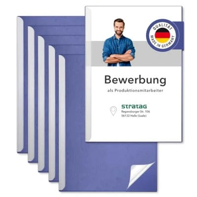 Abbildung von STRATAG Klemmschienen Bewerbungsset Start Basic (Blau, 3 Stück) mit transparentem Deckel aus PP Kunststoff sowie Binderücken robustem 290 g/m² Karton Lederstruktur (3 Bewerbungsmappen Blau)