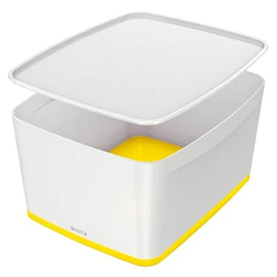 Abbildung von Leitz MyBox Aufbewahrungsbox mit Deckel, 18 Liter, Wasserabweisend, perlweiß /gelb, WOW, 52161016, 385 x 318 198 mm