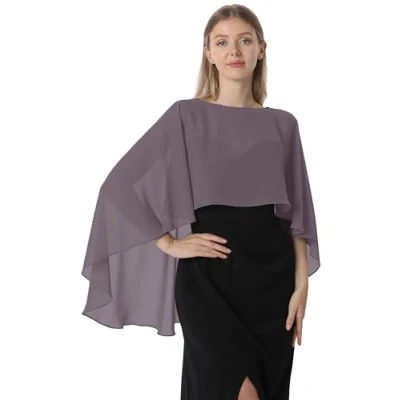 Abbildung von Hotshawl Capelets für Damen, Chiffon Umhang, Schals und Wickeltücher Abendkleid, Hochzeit, Umhänge, steingrau, Einheitsgröße