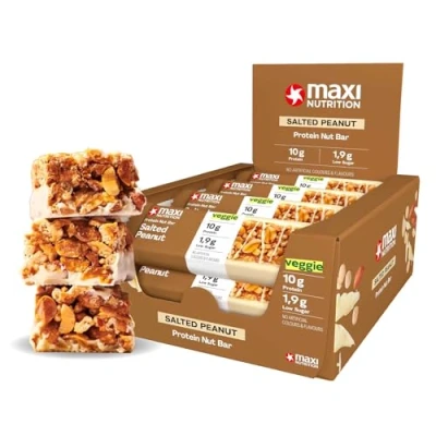 Abbildung von MaxiNutrition Salted Peanut Protein Riegel 12x46g aus ganzen Nüssen mit 22% Eiweiß, Müsliriegel, vegetarisch, ohne Zuckerzusatz, künstliche Aromen