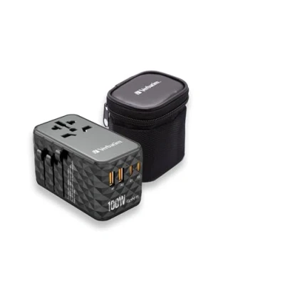 Abbildung von Verbatim GaN Universal Reiseadapter UTA‑06, Steckdosenadapter mit 2 USB‑A und USB C Anschlüssen, Schnellladegerät für Laptop, Handy, Kamera Co, Reisestecker weltweit einsetzbar, 100 250 V