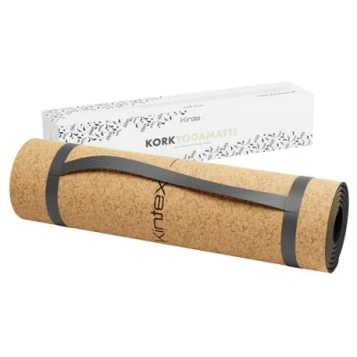 Abbildung von Kintex Kork Yogamatte mit Tragegurt, 183 cm x 61 cm, Gymnastikmatte, Pilates, Fitness, rutschfest und flexibel, 6 mm Dicke