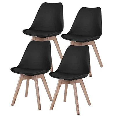 Abbildung von etc shop Esszimmerstühle Eiche schwarz Schalenstühle 4er Set Küchenstühle Holz, Kunststoff, PP Sitzpolster, PU Leder, BxTxH 48x42x82 cm,