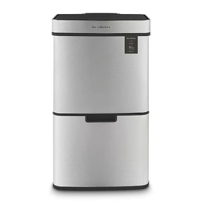 Abbildung von Les Collectors Sensormülleimer Gebürsteter Edelstahl Nr. 1010, Kapazität 64L, 3 Fächer (42+11+11L), Automatische Obenöffnung, Infrarot Erkennungssystem, Geräuschloses Schließen, Design