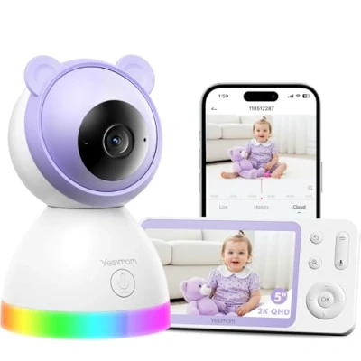Abbildung von YESIMOM Babyphone mit Kamera 2K/3MP, 5.5&quot; HD WLAN Video Babyfon App, IR/RBG Nachtsicht, PTZ 360, Weinen/Bewegungs Erkennung, AI Tracking, Bereich Alarme, 2 Wege Audio Videoüberwachungsgeräte