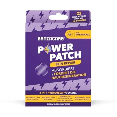 Abbildung von Benzacare Power Patches Skin Repair Pimple Patch mit Hydrokolloid, Niacinamid, Salicylsäure &amp; Zink Pickel Pflaster gegen Eiterpickel und Akne, wasserfest unsichtbar, 23 Stk.