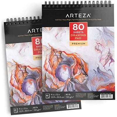 Abbildung von Arteza Zeichenblock, Malblock mit Spiralbindung, weißes DIN A4 Zeichenpapier, 80 Blätter 2er Set
