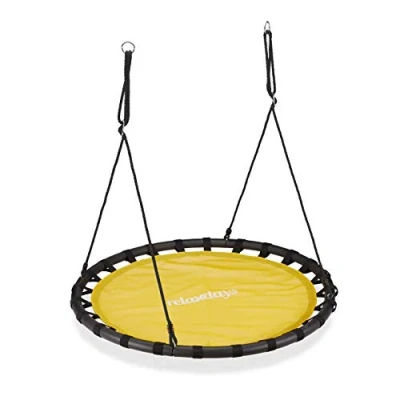 Abbildung von Relaxdays Nestschaukel, runde Hängeschaukel, für Kinder &amp; Erwachsene, verstellbar, draußen, Ø: 120 cm, bis 100 kg, gelb