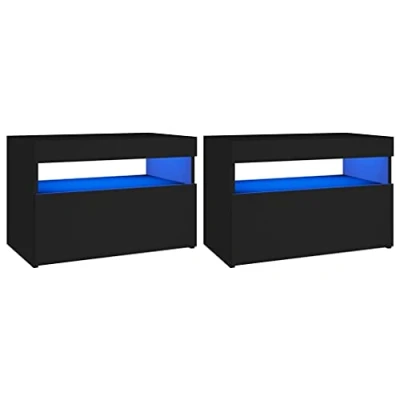 Abbildung von vidaXL Nachttisch LED Leuchten 2 Stk. Schwarz 60x35x40cm Holzwerkstoff (2 St)