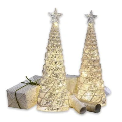 Abbildung von Loberon Deko Baum 2er Set Glitter, aus Glas mit Bauernsilber, LEDs, Wohn Accessoire,Weihnachtsbeleuchtung, Weihnachtsdekoration, Weihnachten, Glas, Silber/klar