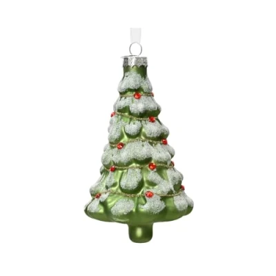 Abbildung von Kaemingk Christbaumschmuck Glas 12cm Christbaum mit Strass mundgeblasen Weihnachtsbaum Retro grün